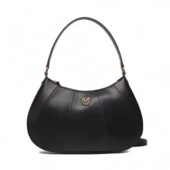 PINKO ΔΕΡΜΑΤΙΝΗ ΤΣΑΝΤΑ ΩΜΟΥ HALF MOON Μαύρο