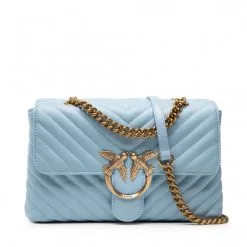 PINKO ΔΕΡΜΑΤΙΝΗ ΤΣΑΝΤΑ ΩΜΟΥ LOVE LADY PUFF Γαλάζιο