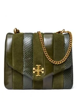 TORY BURCH ΔΕΡΜΑΤΙΝΗ ΣΤΑΥΡΩΤΗ ΤΣΑΝΤΑ KIRA Λαδί