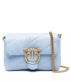 PINKO ΔΕΡΜΑΤΙΝΗ ΚΑΠΙΤΟΝΕ ΣΤΑΥΡΩΤΗ ΤΣΑΝΤΑ LOVE BABY PUFF MAXY Γαλάζιο