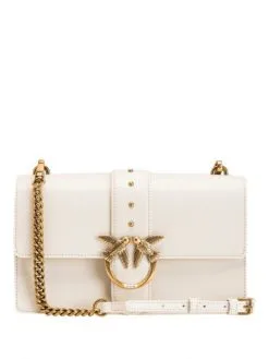 PINKO ΔΕΡΜΑΤΙΝΗ ΣΤΑΥΡΩΤΗ ΤΣΑΝΤΑ CLASSIC LOVE Λευκό