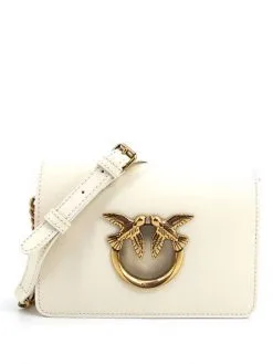 PINKO ΔΕΡΜΑΤΙΝΗ ΣΤΑΥΡΩΤΗ ΤΣΑΝΤΑ MINI LOVE Εκρού