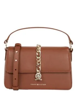 TOMMY HILFIGER ΓΥΝΑΙΚΕΙΑ ΔΕΡΜΑΤΙΝΗ ΤΣΑΝΤΑ ΜΕ ΑΛΥΣΙΔΑ Ταμπά