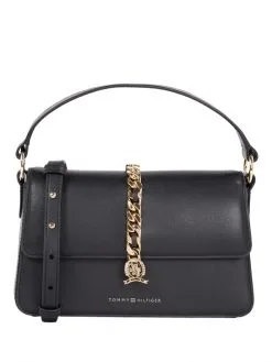 TOMMY HILFIGER ΓΥΝΑΙΚΕΙΑ ΔΕΡΜΑΤΙΝΗ ΤΣΑΝΤΑ ΜΕ ΑΛΥΣΙΔΑ Μαύρο