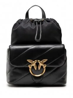 PINKO ΔΕΡΜΑΤΙΝΟ ΣΑΚΙΔΙΟ ΠΛΑΤΗΣ LOVE MINI PUFF Μαύρο