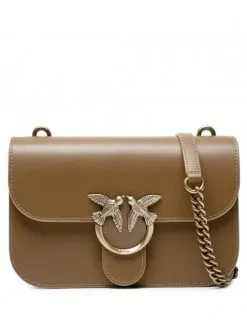 PINKO ΔΕΡΜΑΤΙΝΗ ΤΣΑΝΤΑ ΩΜΟΥ LOVE BELL Καφέ