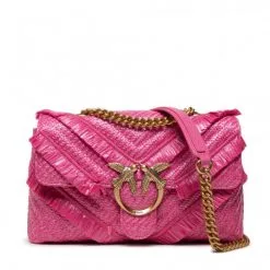 PINKO ΣΤΑΥΡΩΤΗ ΤΣΑΝΤΑ LOVE LADY PUFF FRINGE CHEVRONN Φούξια